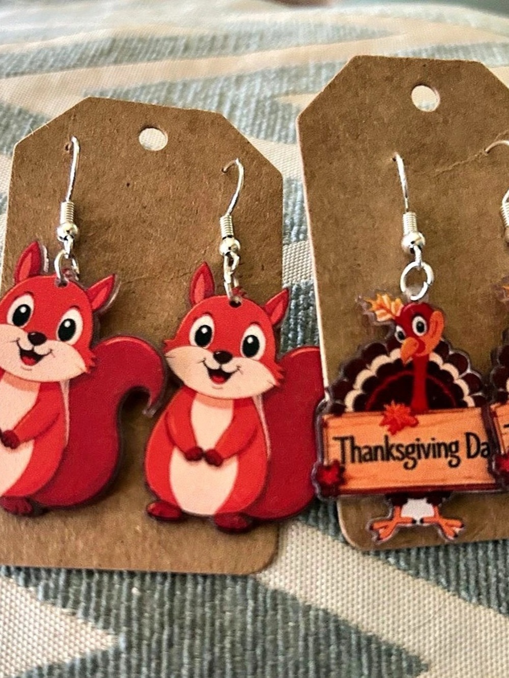 NWT-Red & Brown Squirrel & Turkey Thanksgiving Earrings- 2 earrings - Picture 2 of 3